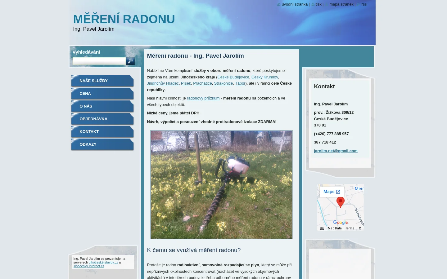 Měření radonu Jarolím website
