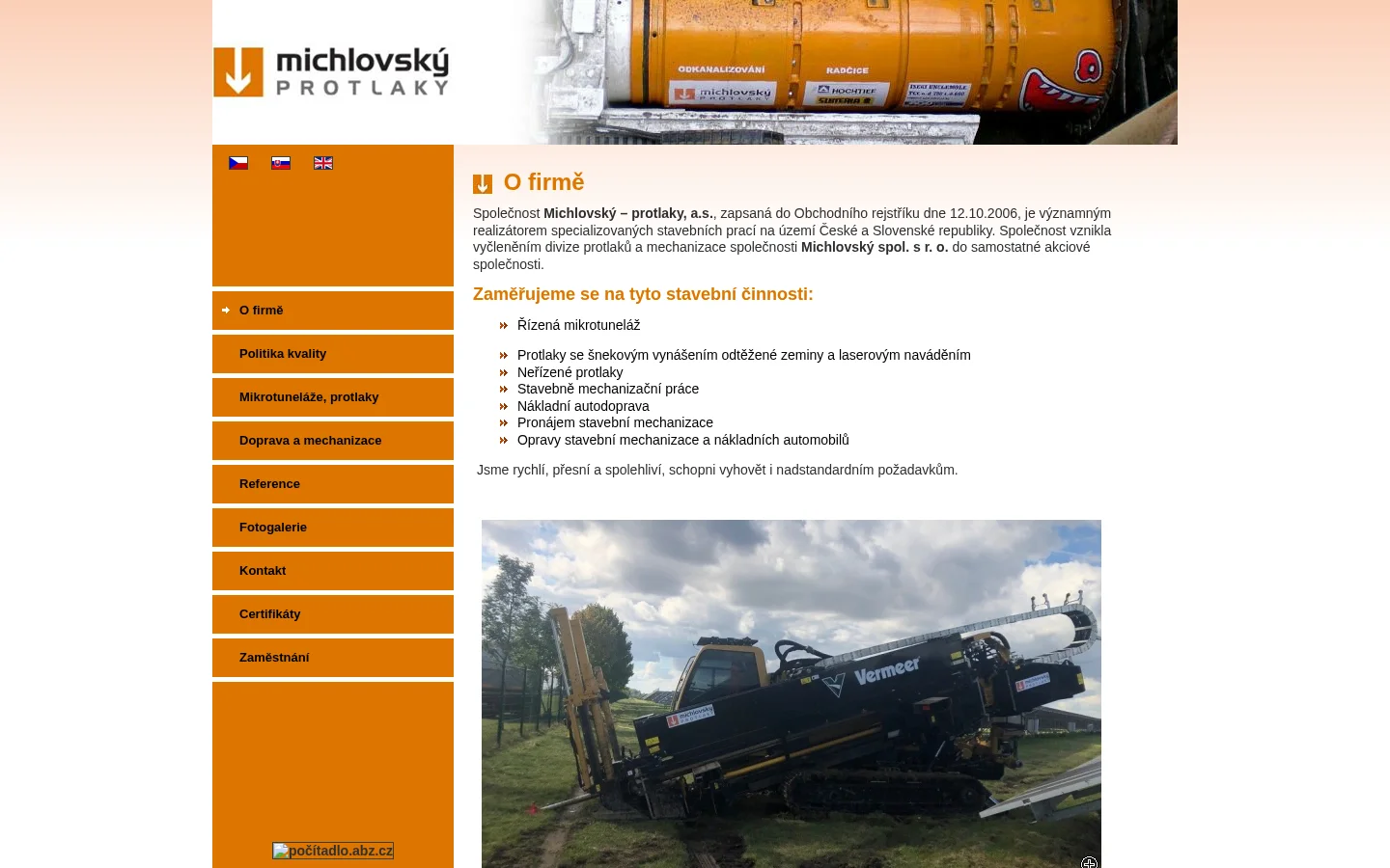 Michlovský - protlaky, a.s. website