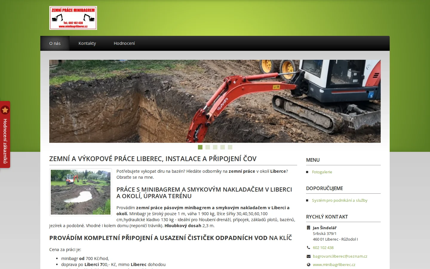 Jan Šindelář - Minibagr Liberec website