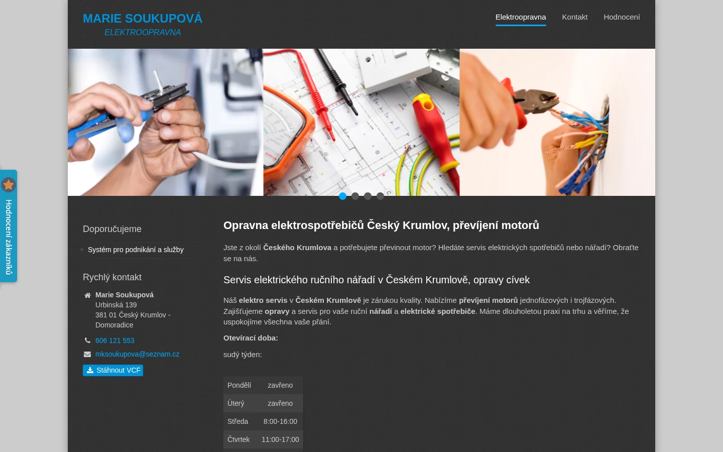 Elektroservis Marie Soukupová website