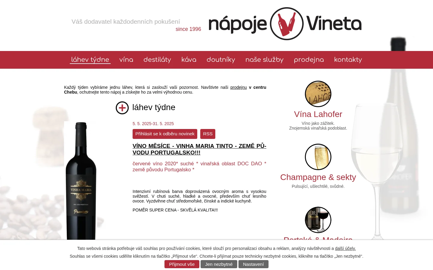 Nápoje Vineta website