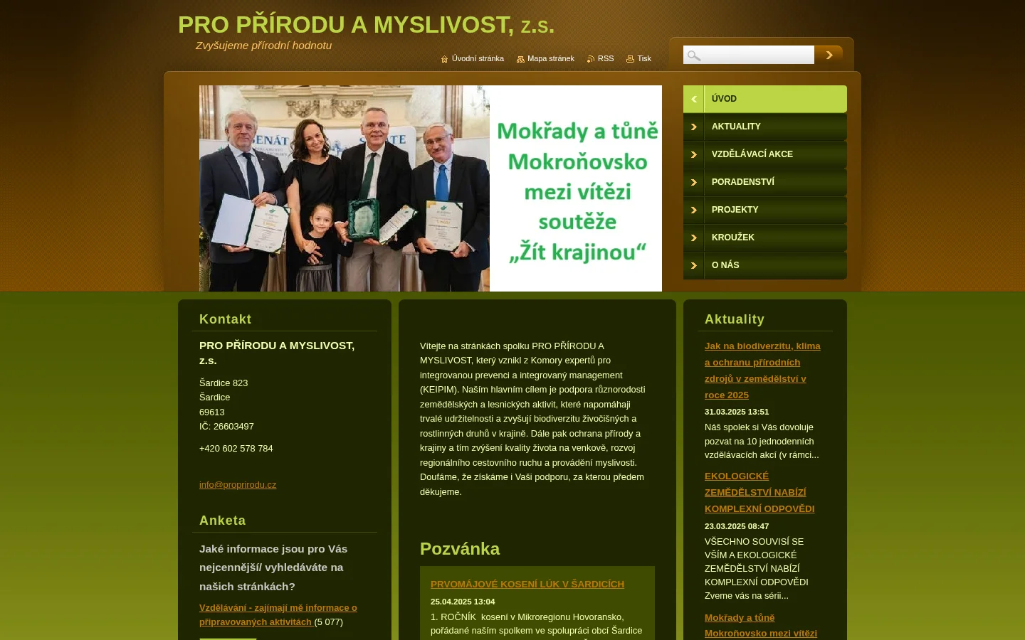 Pro přírodu a myslivost website