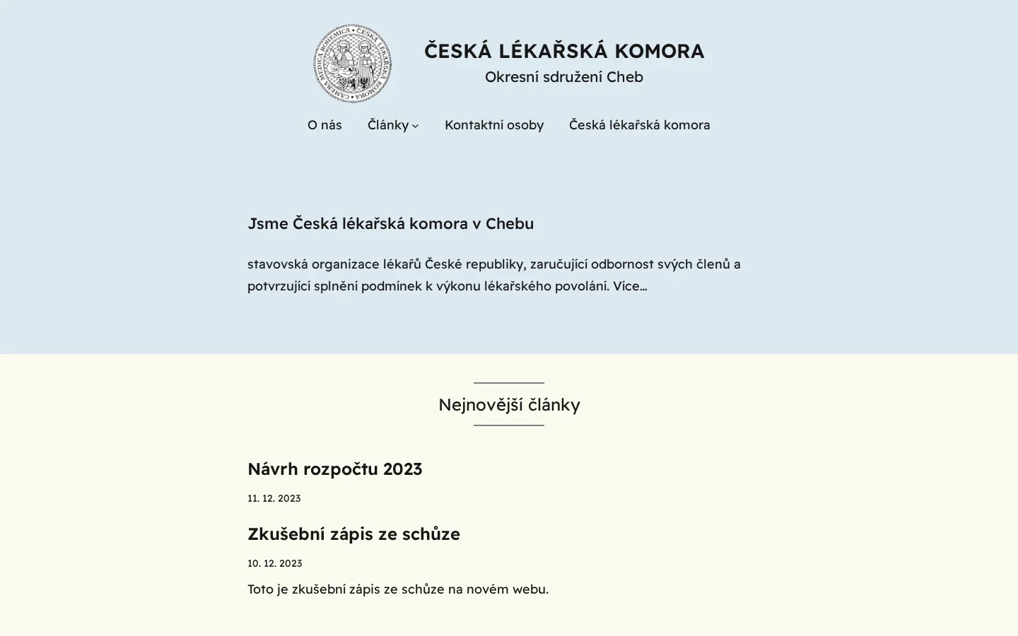 Česká lékařská komora se sídlem v Olomouci, okresní sdružení Cheb website