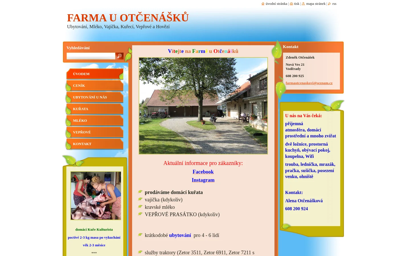 FARMA A UBYTOVÁNÍ U OTČENÁŠKŮ website