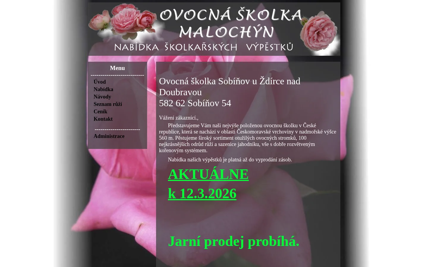 Ovocná školka Malochýn website