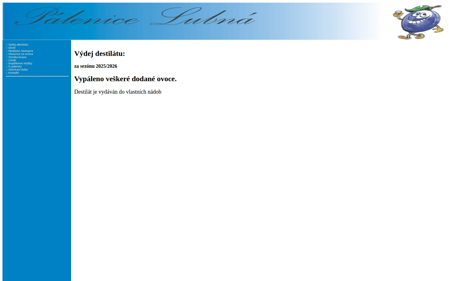 Pálenice Lubná website