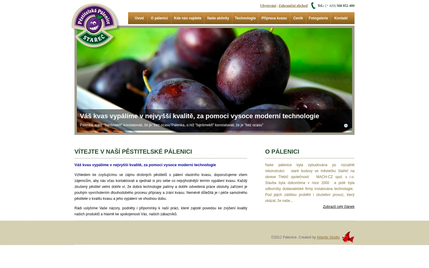 Pěstitelská pálenice Stařeč website
