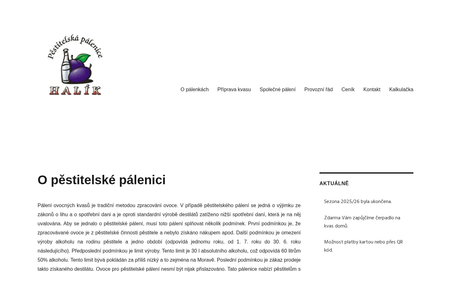 Pěstitelská pálenice Halík website