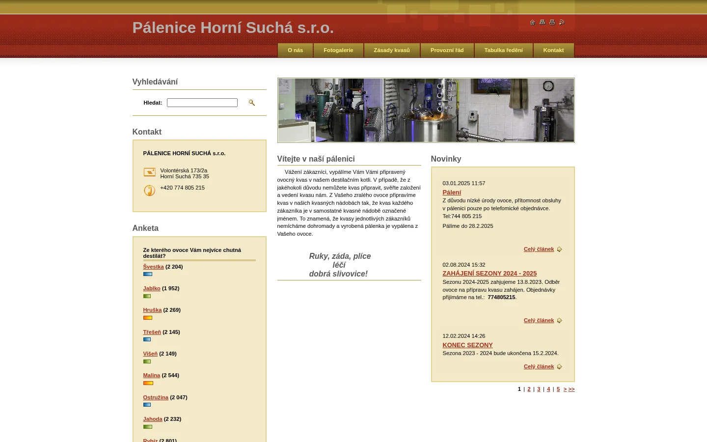 Pálenice Horní Suchá s.r.o. website