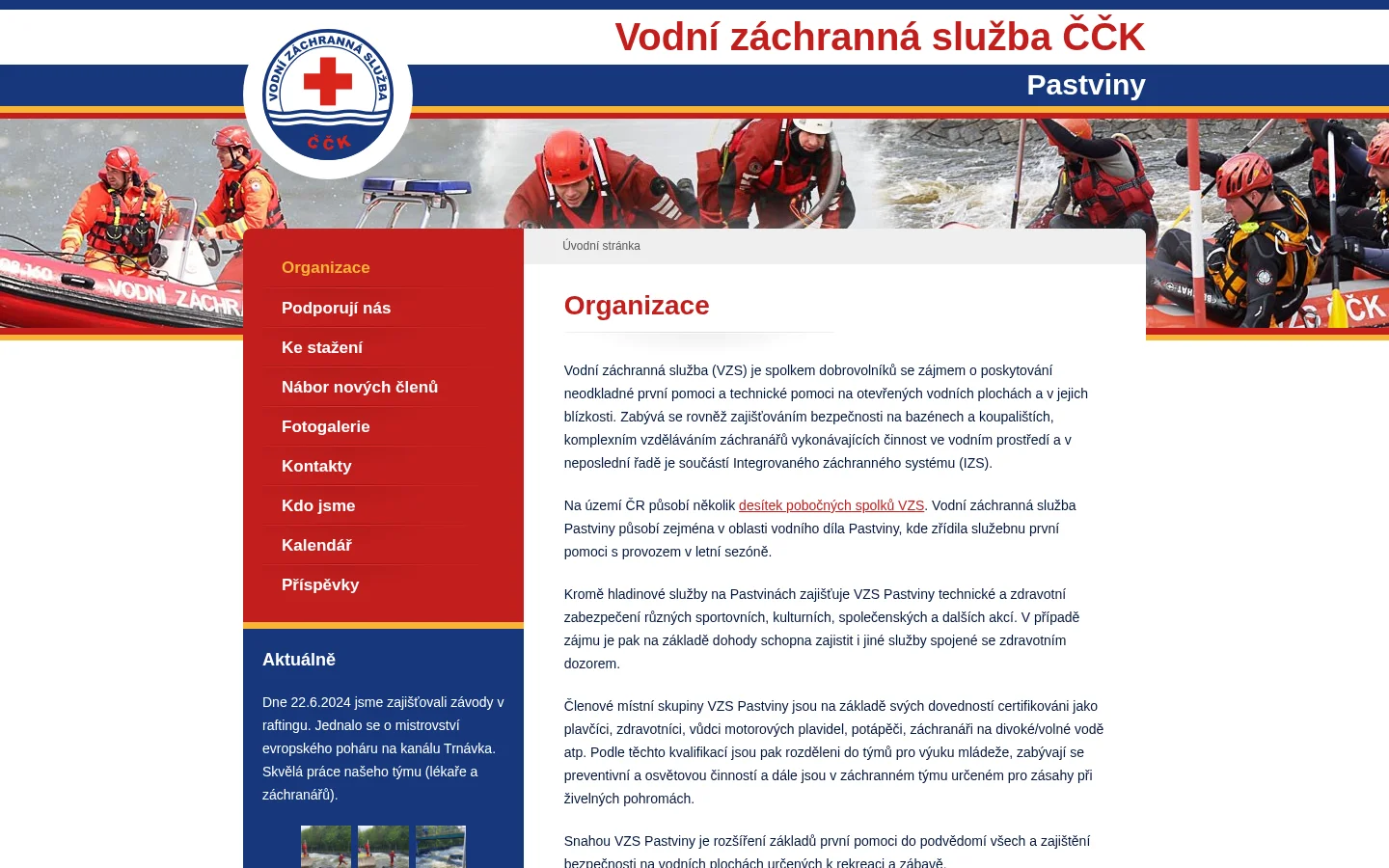 Vodní záchranná služba ČČK Pastviny website