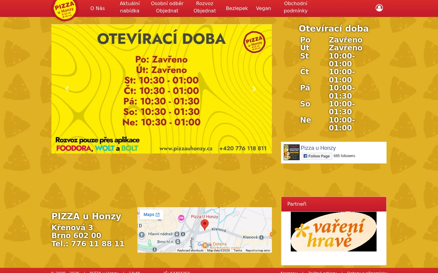 Pizza U Honzy website