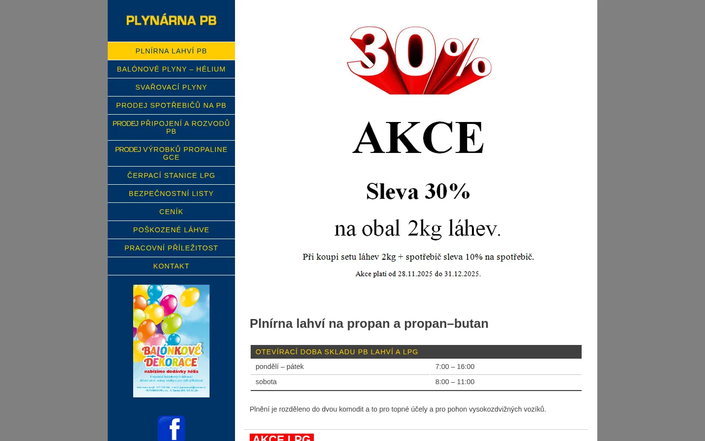 Plynárna PB s.r.o. website