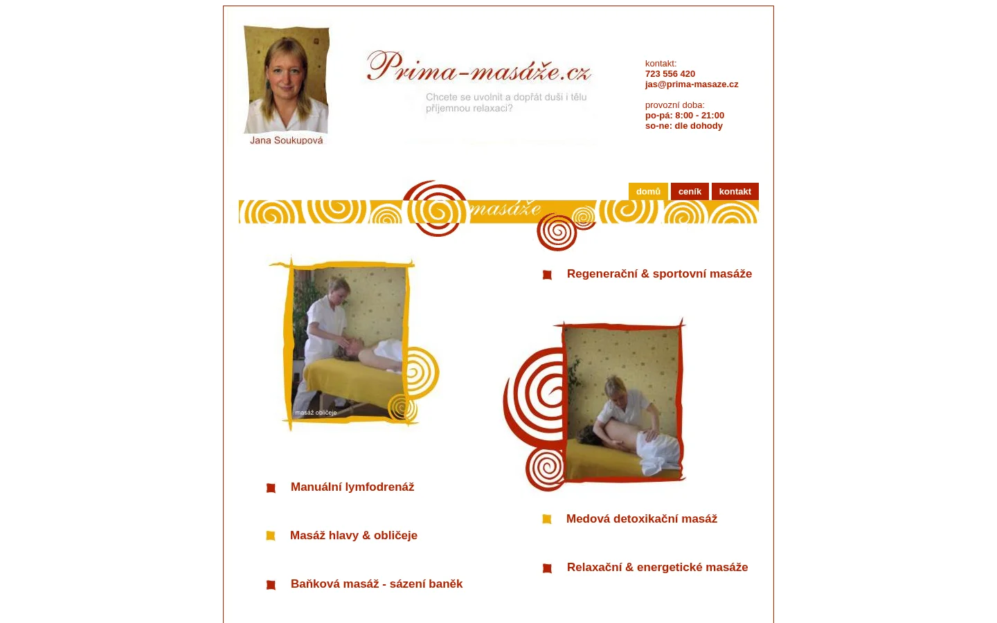 Prima masáže - Jana Soukupová website