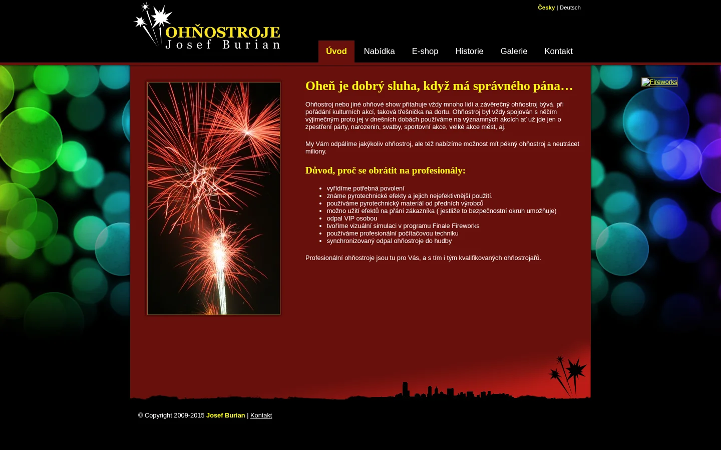 Ohňostroje Josef Burian website