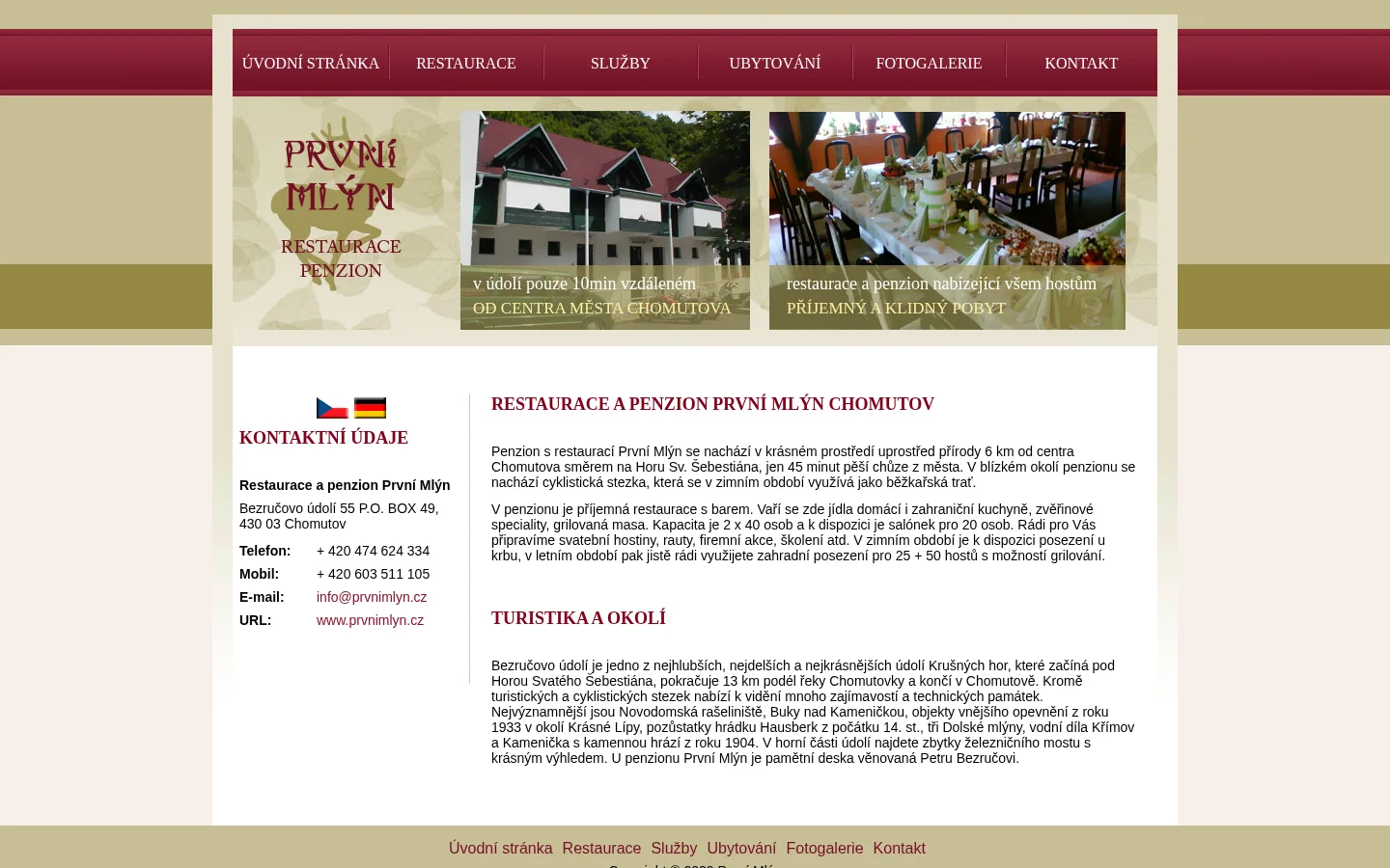 Restaurace První mlýn website