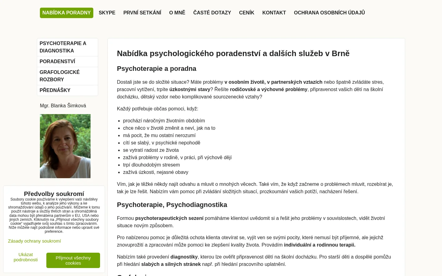 Mgr. Blanka Šimková - psychologická poradna website