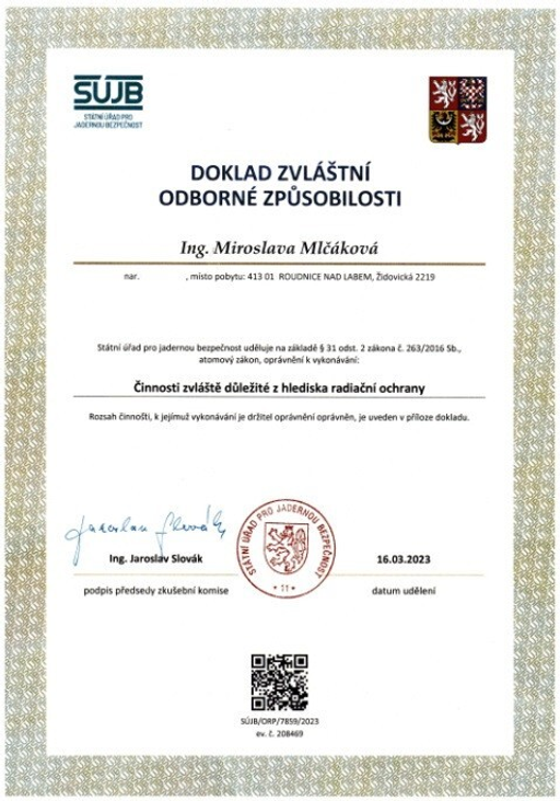 MĚŘENÍ RADONU - Ing. Miroslava Mlčáková logo