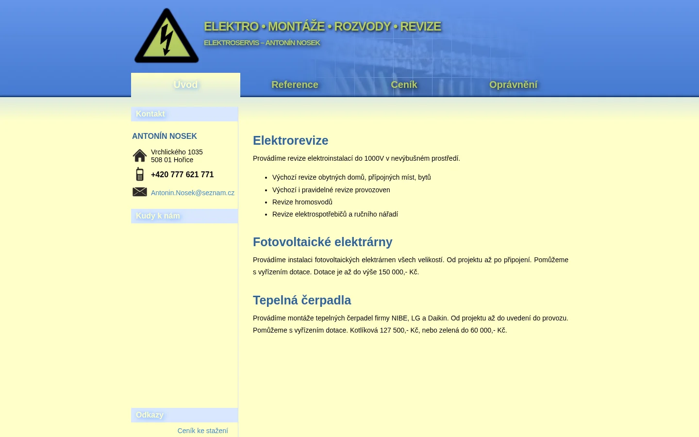 Antonín Nosek - Revizní technik elektro website