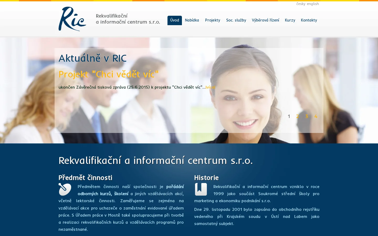 RIC Rekvalifikační a informační centrum website