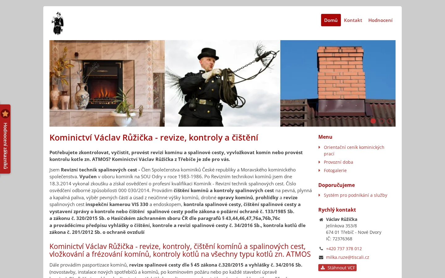 Kominictví Václav Růžička website
