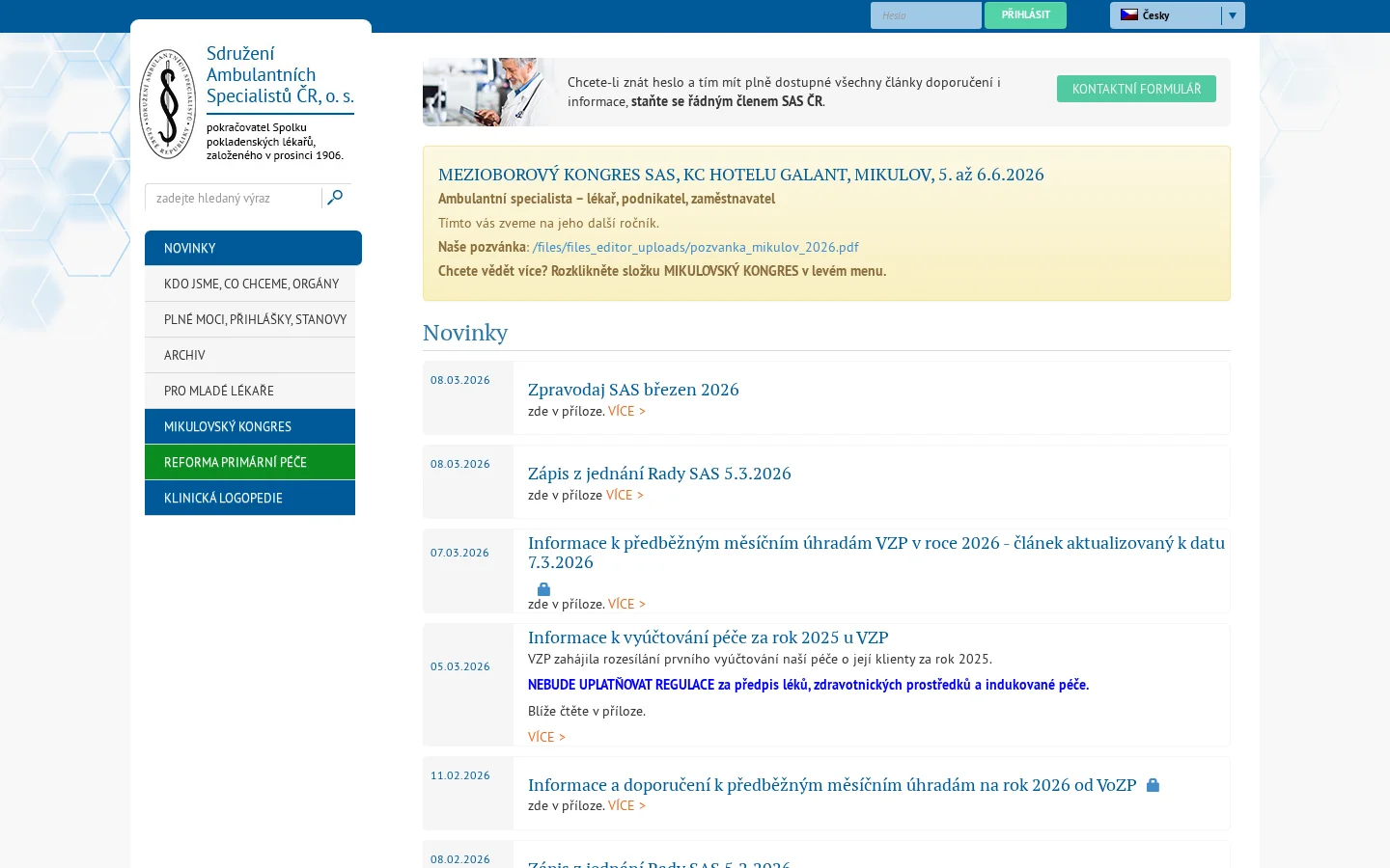 Sdružení ambulantních specialistů České republiky website