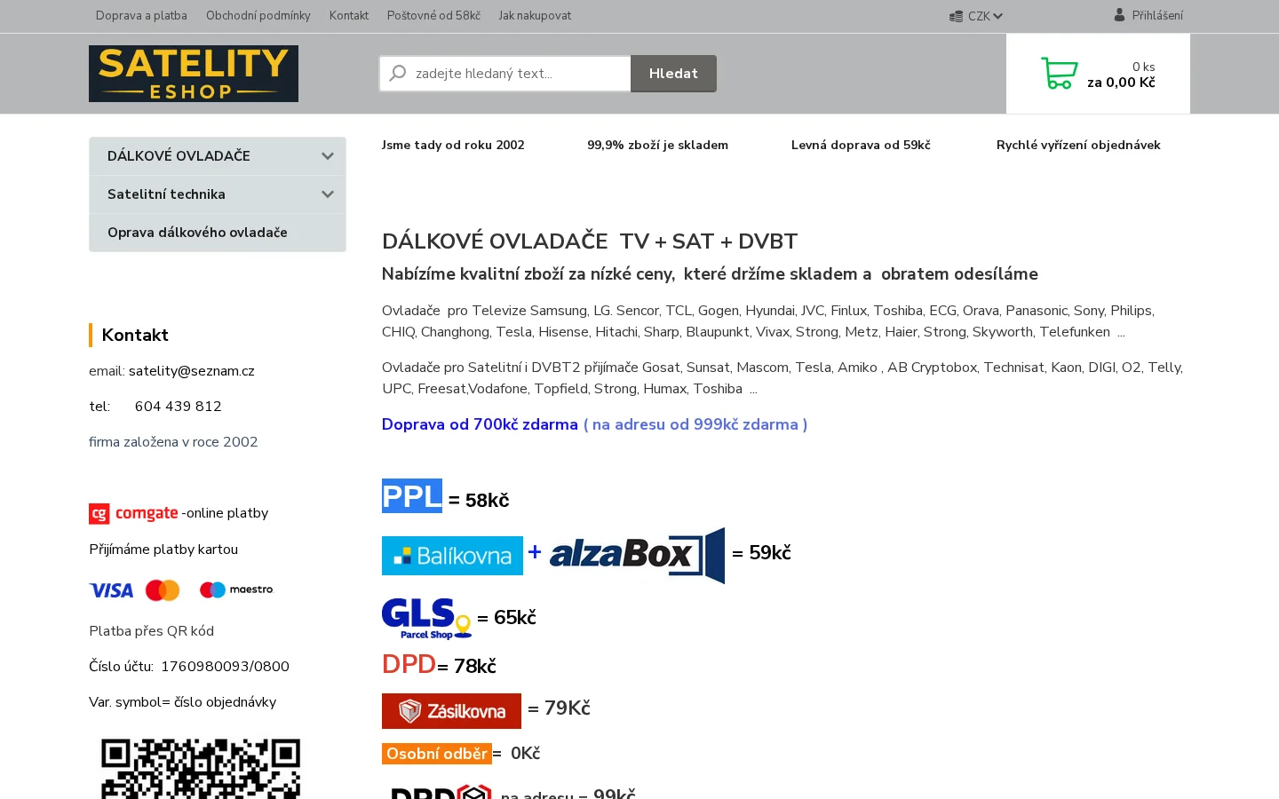 satelityeshop.cz website