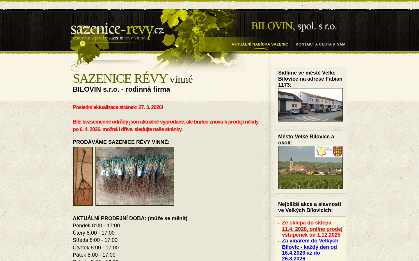 Sazenice révy - BILOVIN s.r.o. website