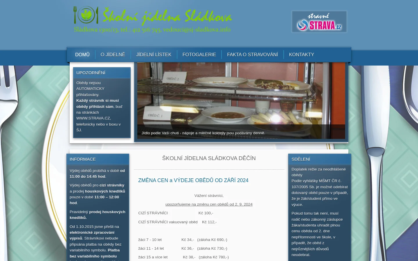 Školní jídelna Sládkova 1300/13 website