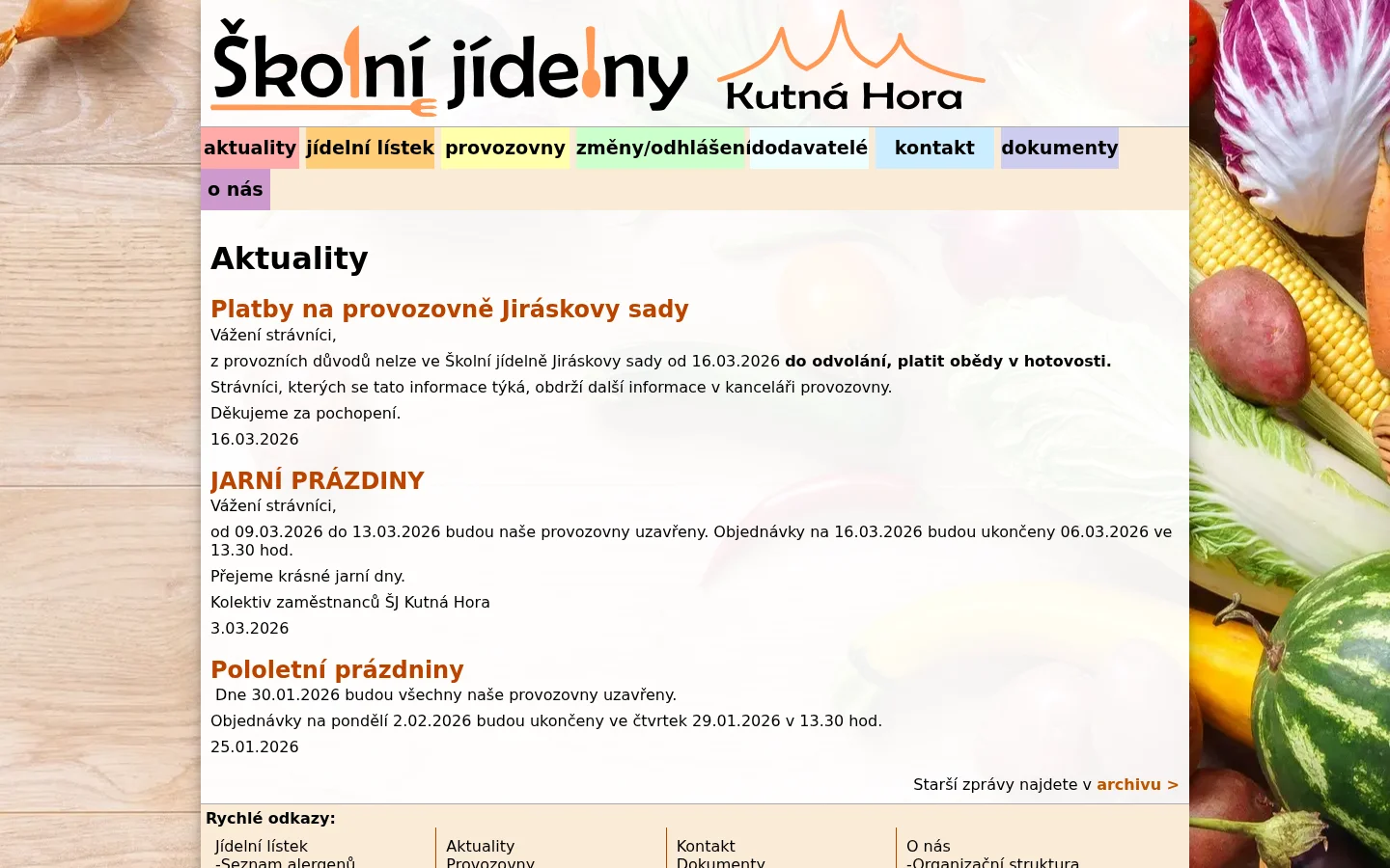 Školní jídelny Kutná Hora website
