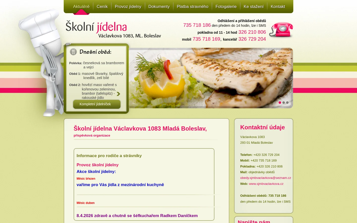 Školní jídelna Václavkova 1083 website