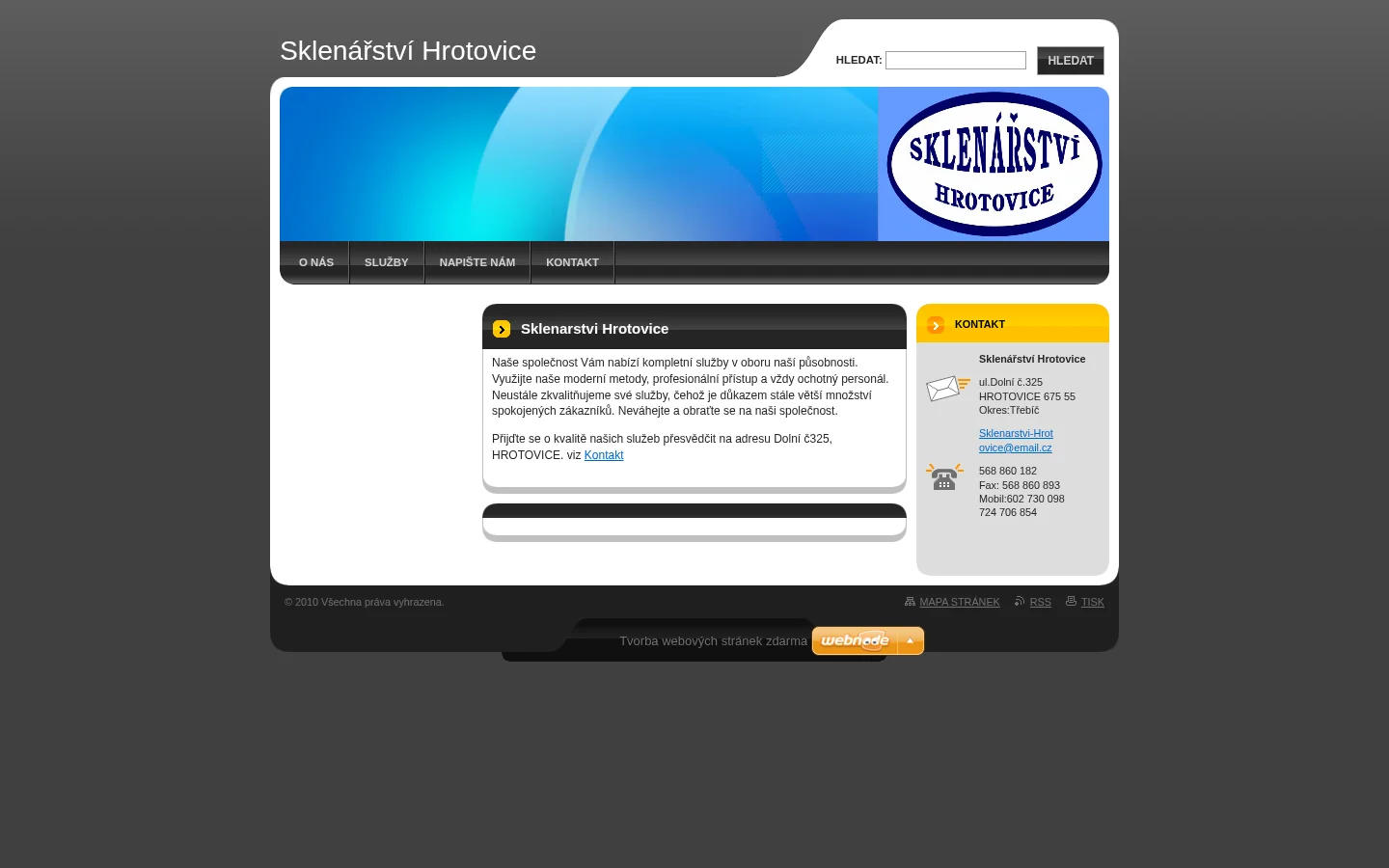 Sklenářství Miroslav Vitámvás website