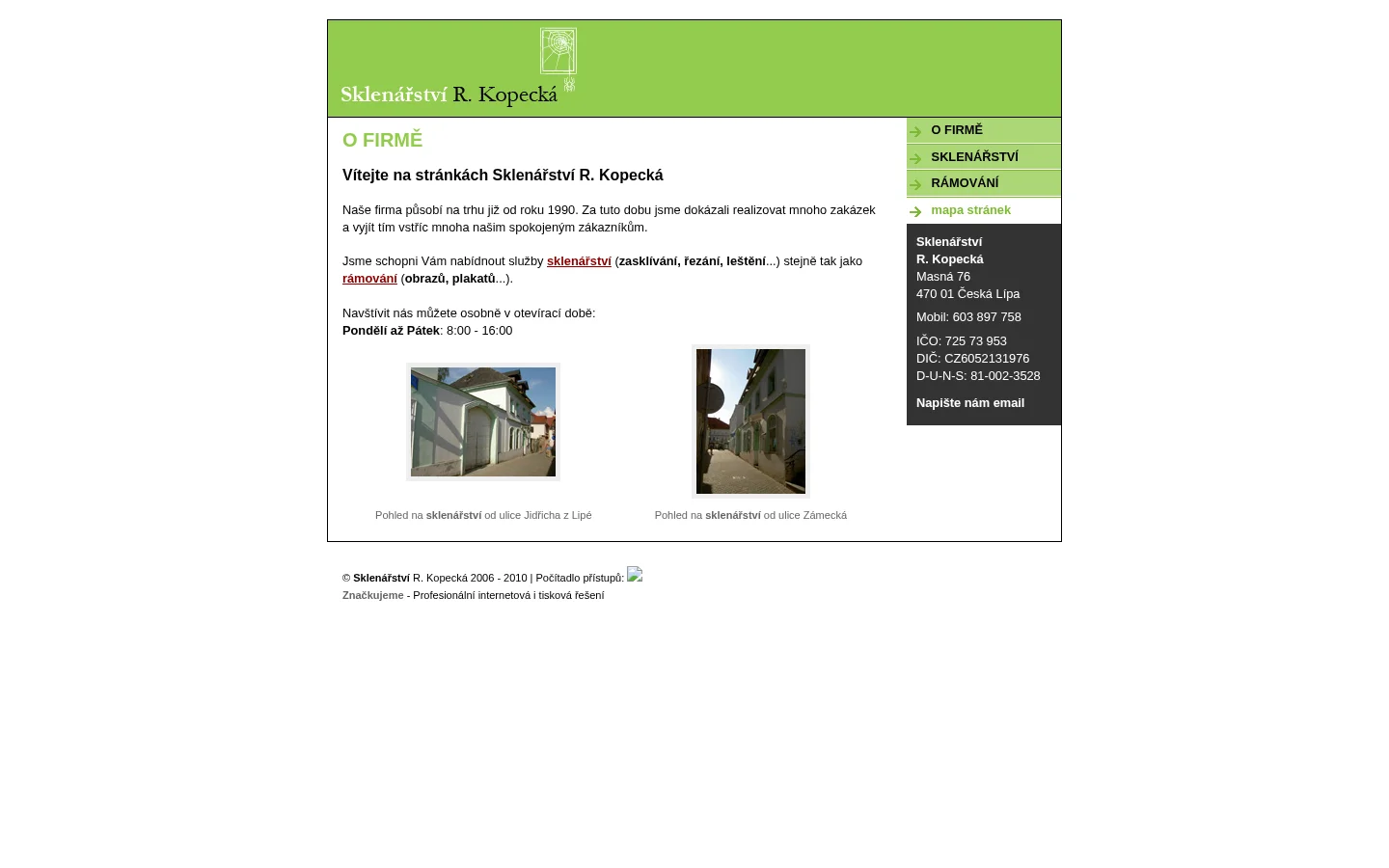 Sklenářství R. Kopecká website