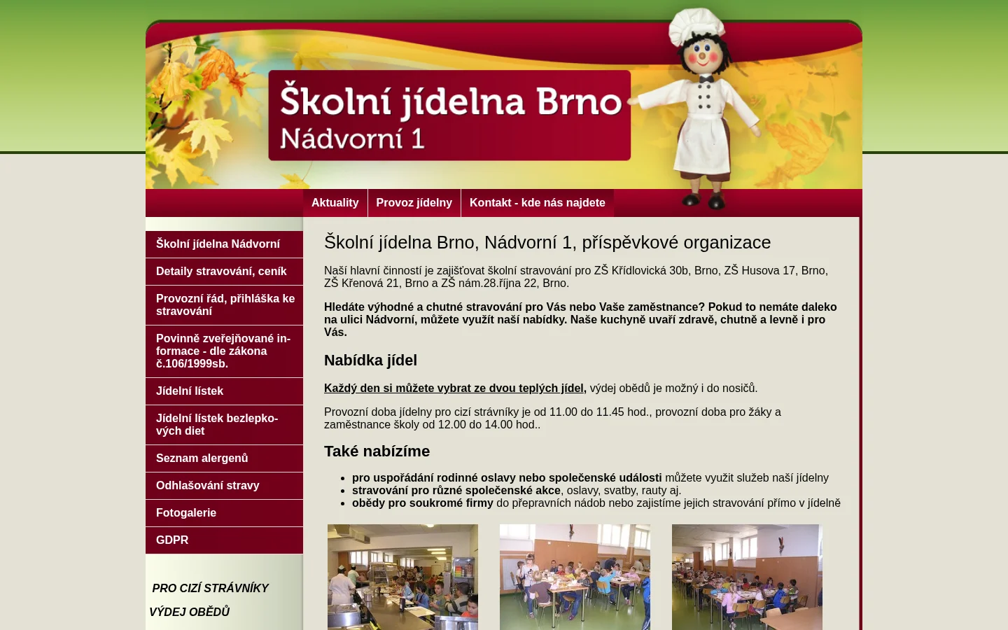 Školní jídelna Brno, Nádvorní 1 website
