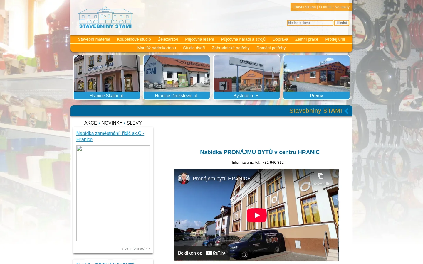 Stavebniny Stami Hranice website