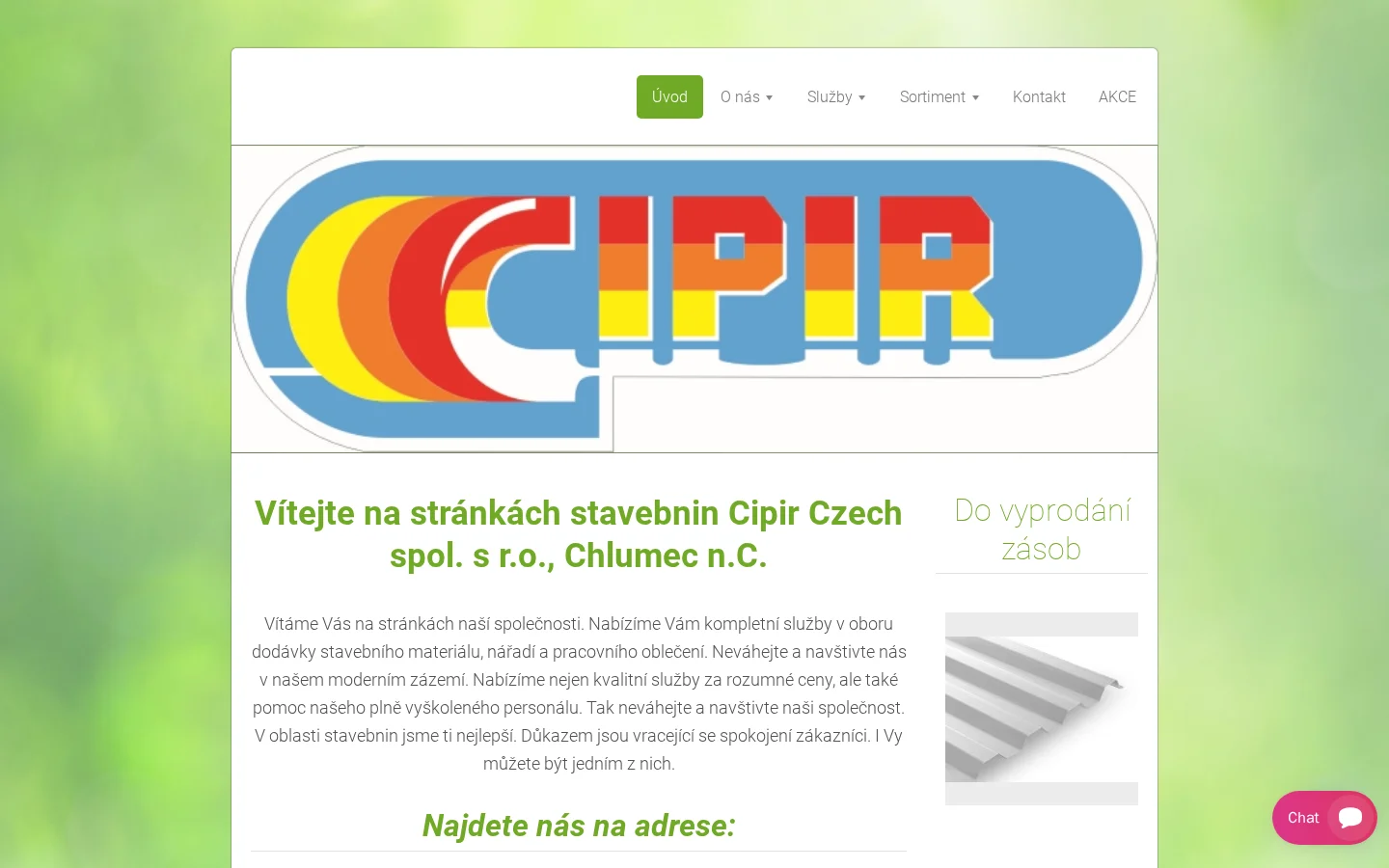 Stavebniny CIPIR Czech website