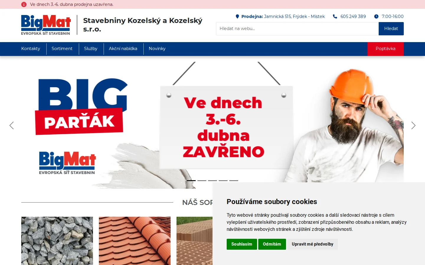 Stavebniny Kozelský website