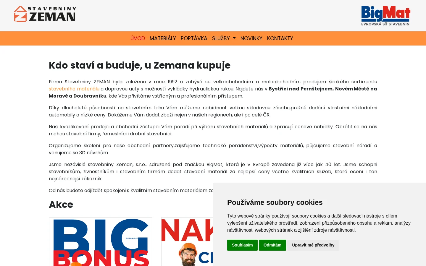 Stavebniny Zeman, s.r.o. website