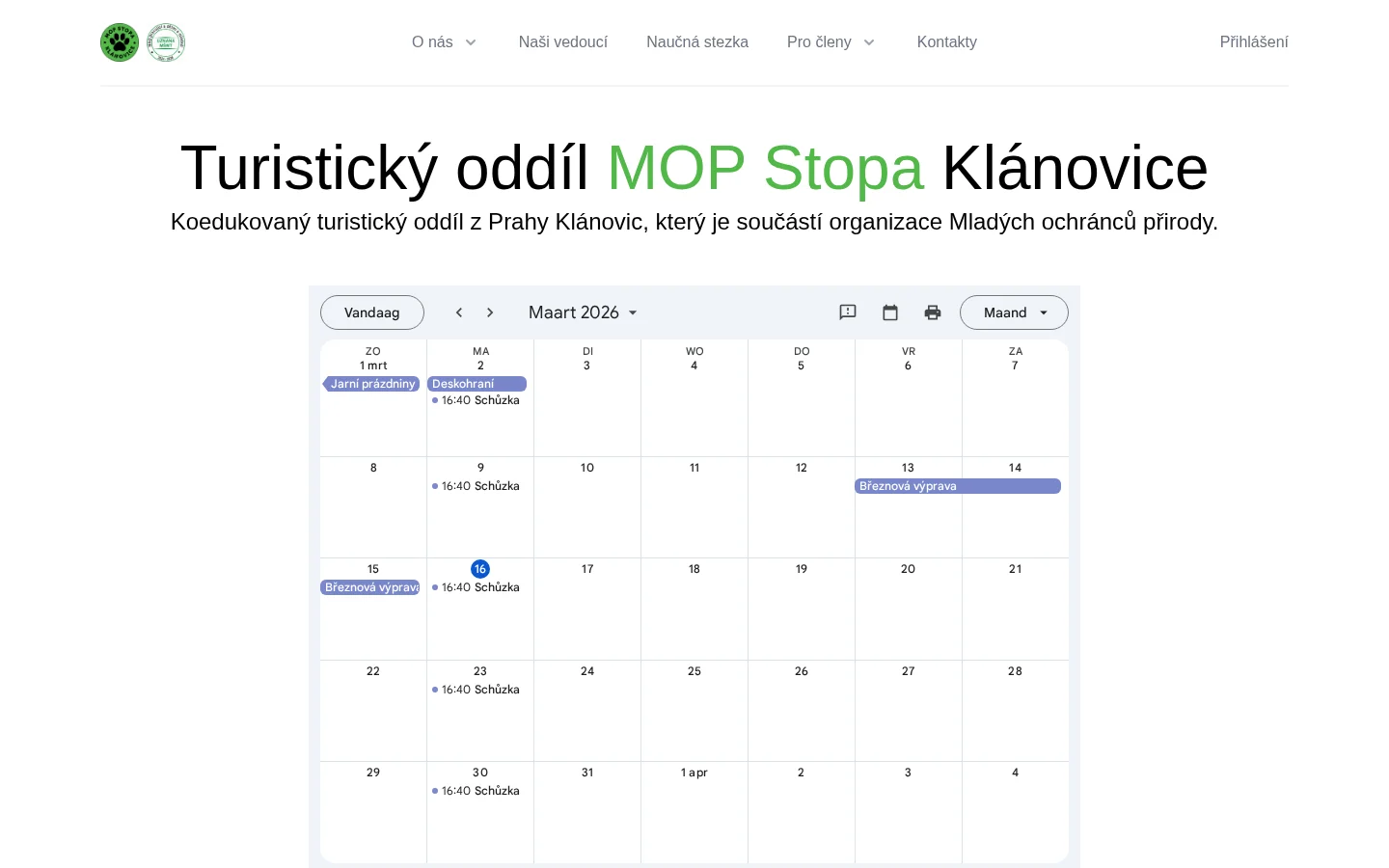 ZO ČSOP Stopa Klánovice website