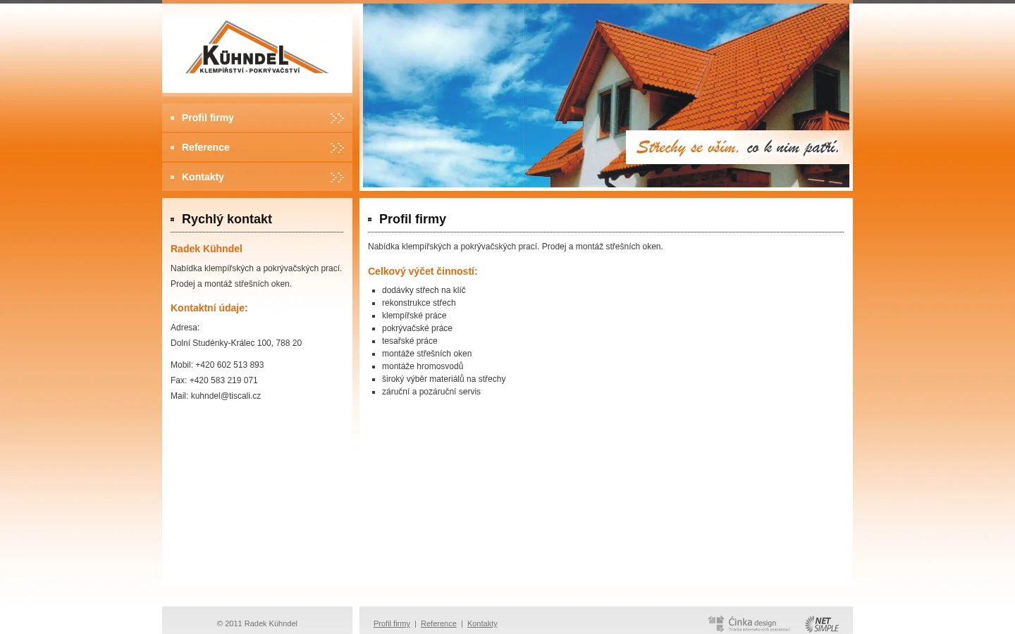 Kühndel klempířství - pokrývačství website