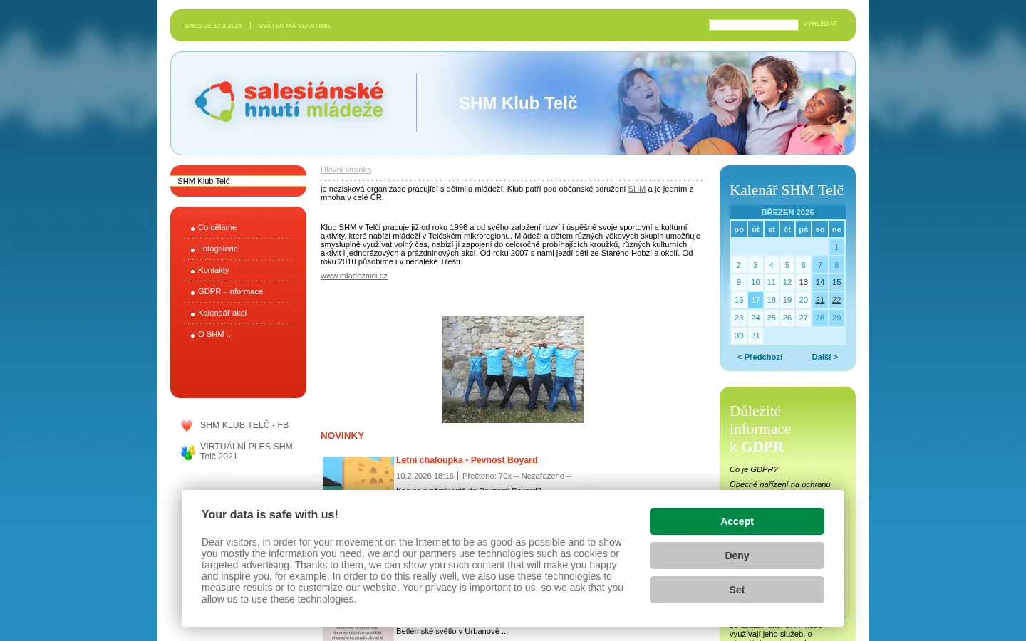 SHM Klub Telč website