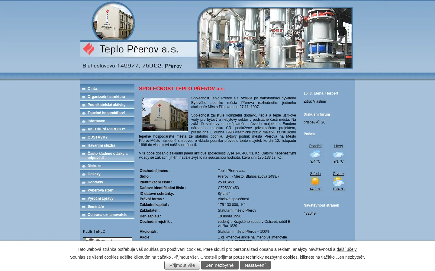 Teplo Přerov, a.s. website
