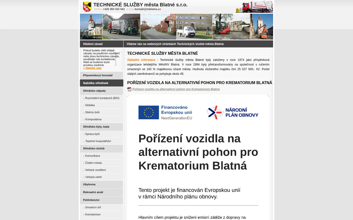 Technické služby města Blatné, s.r.o. website