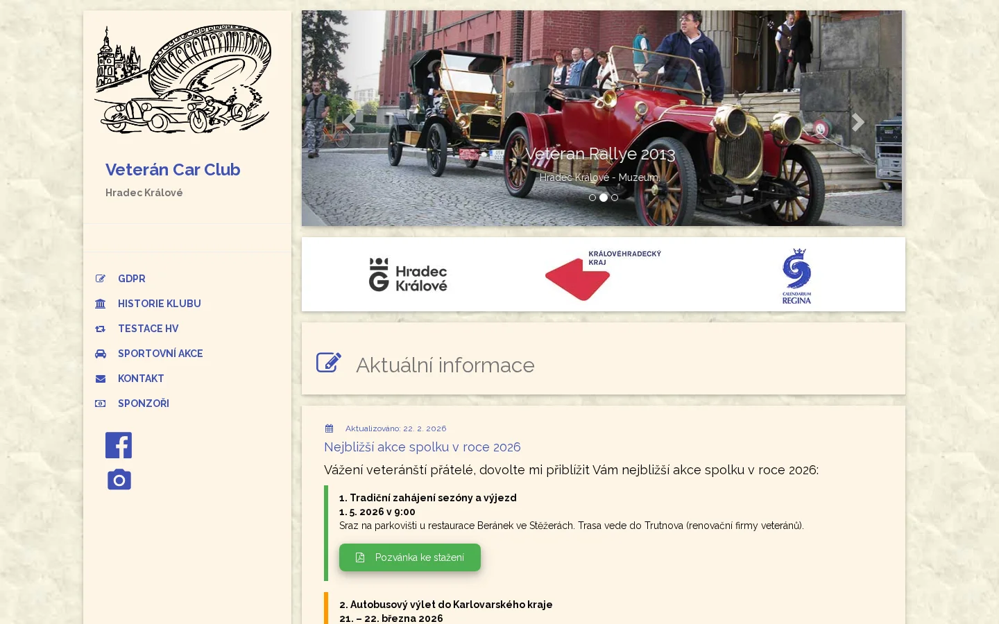 Veteran car club Hradec Králové website