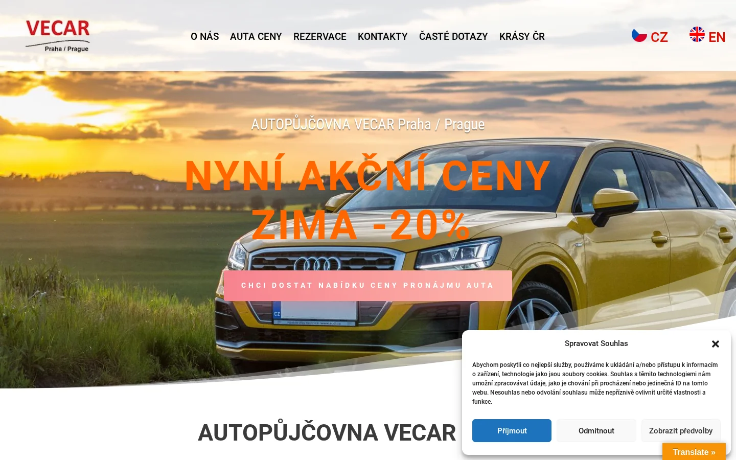 AUTOPŮJČOVNA VECAR Praha website