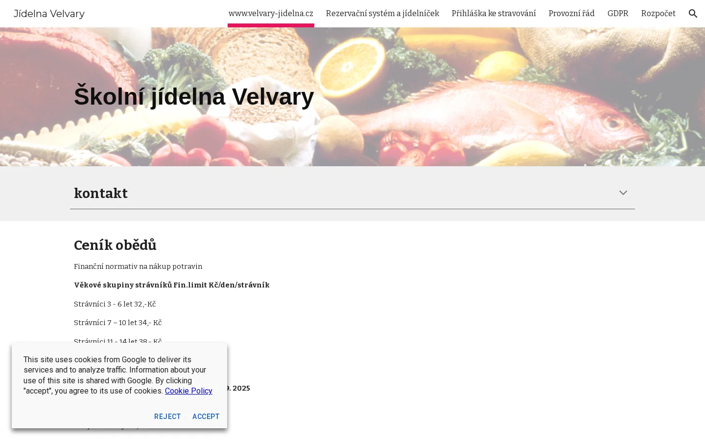 Školní jídelna Velvary website