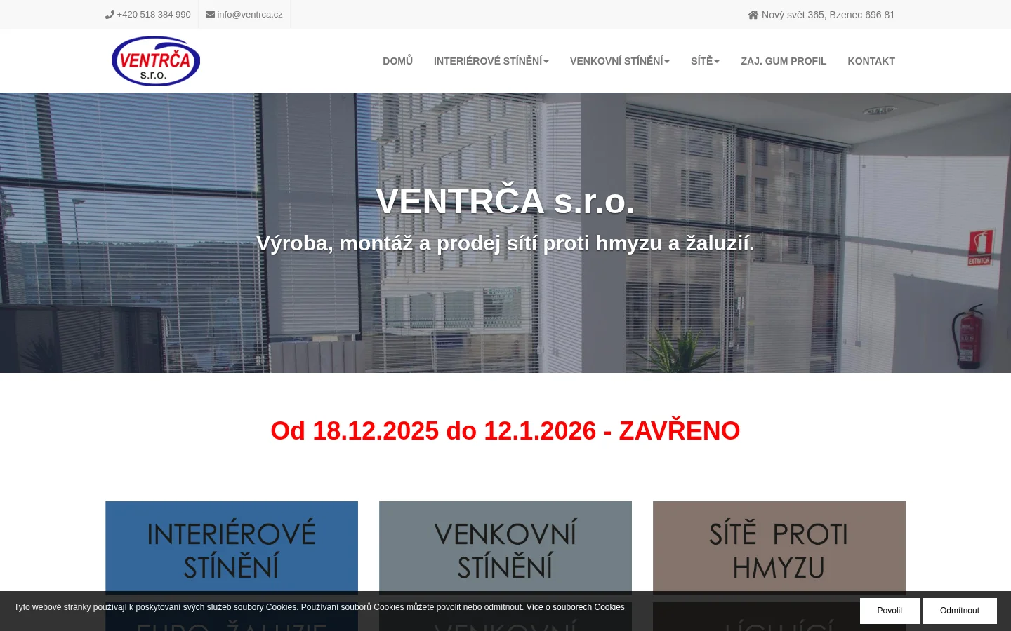 VENTRČA, s.r.o. website