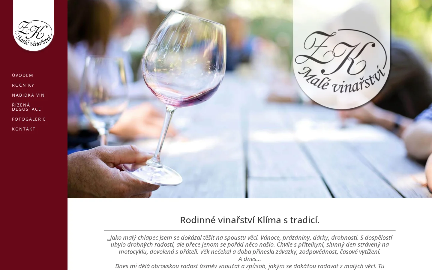 Malé vinařství Klíma website