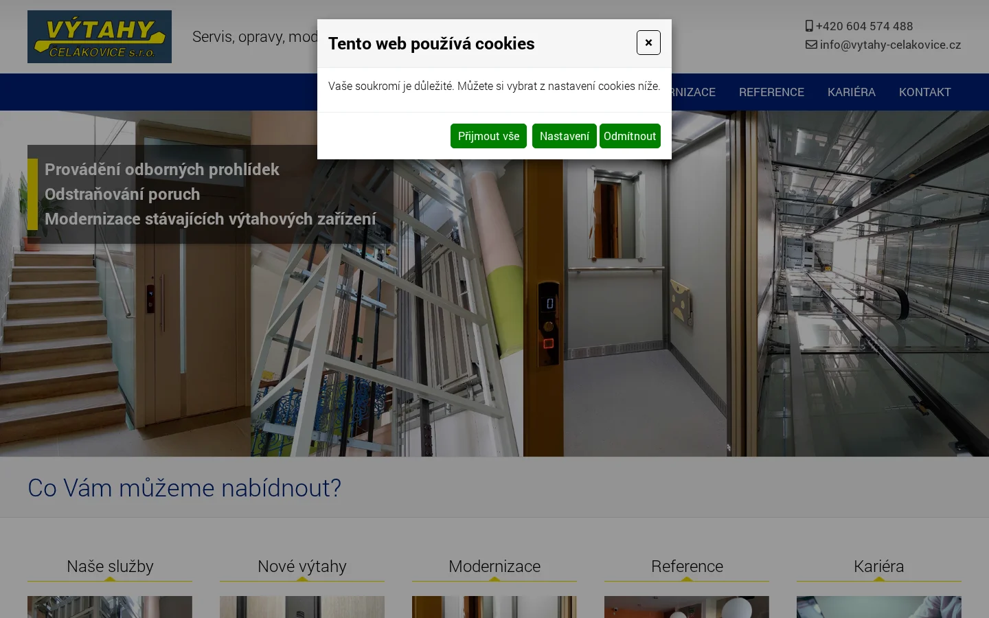 VÝTAHY Čelákovice, s.r.o. website