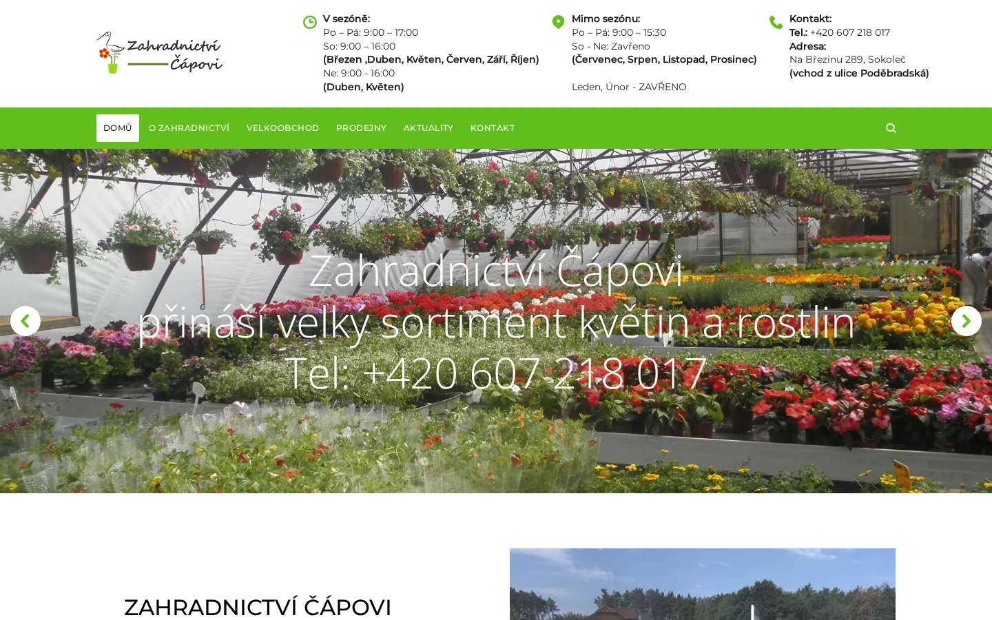 Zahradnictví Čápovi website