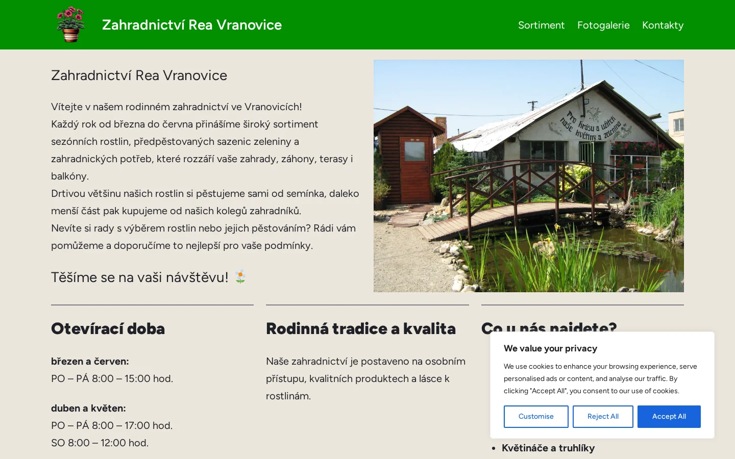 Zahradnictví Rea Vranovice website